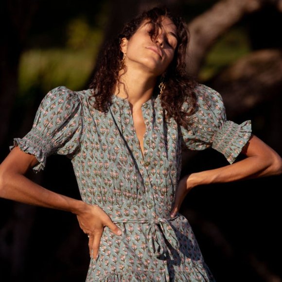 Daughters of India Dresses & Skirts - Daughters of India Prairie Floral Midi Dress Sage Green